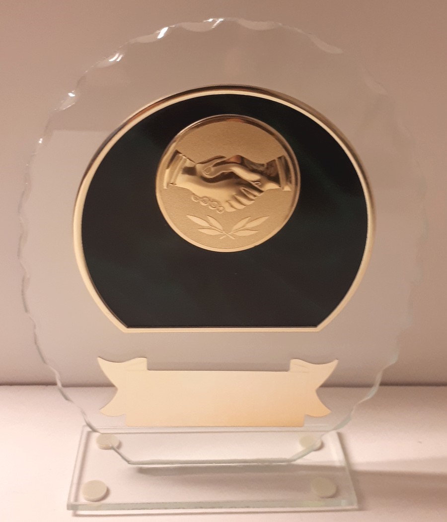 GLU-HA02 Glasstandaard Handdruk Groen-Goud LAATSTE OP=OP!!